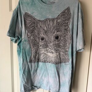The Mountain Tie-Dye Cat Graphic Tee - Light Blue & White